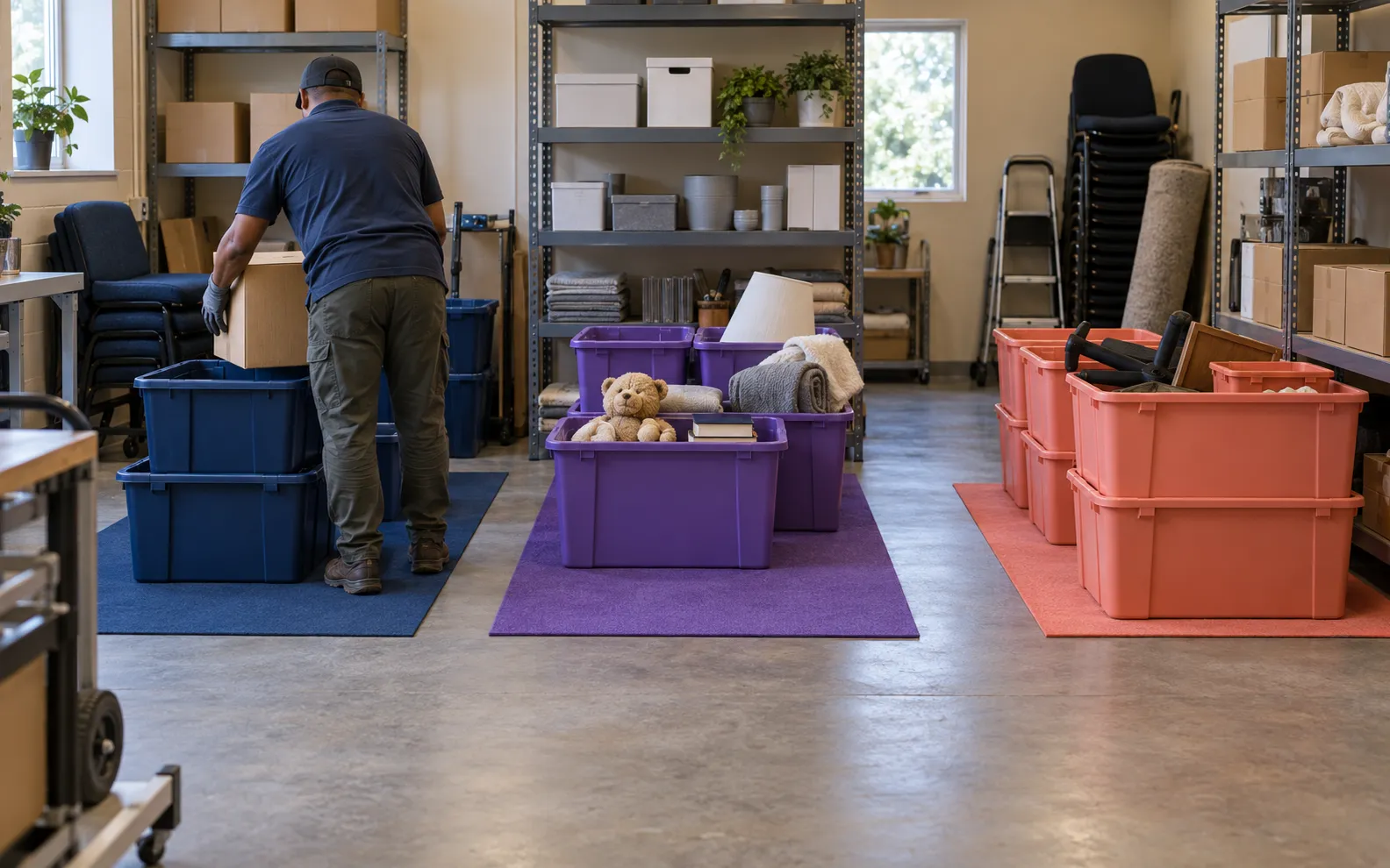 Illustrative sorting zones in a commercial storage room